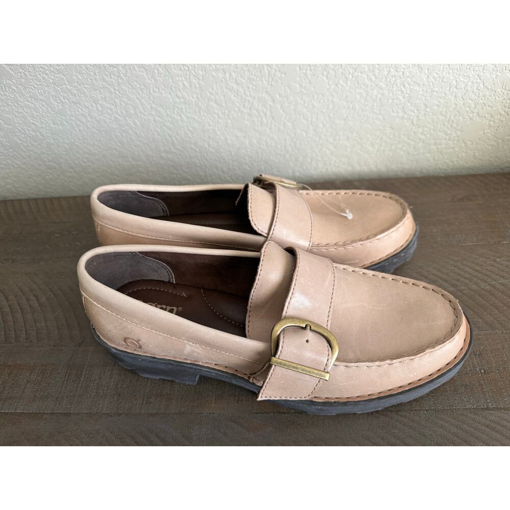 Born Pink-Tan Leather Lug Sole Loafers with Buckle - Picture 2 of 9